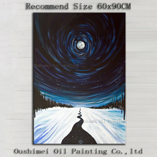 Hand-painted Modern Abstract Winter Road Oil Painting On Canvas Abstract Winter's Moonlight Canvas Painting For Wall Decoration 2022 - buy cheap