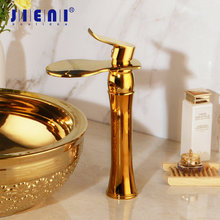 JIENI High-grifo mezclador de latón dorado de lujo para baño, montaje en cubierta de lavabo de un solo Mango, Torneira 2024 - compra barato