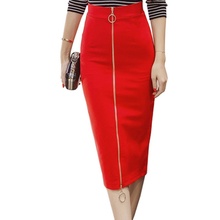 Женская офисная юбка, Повседневная Длинная эластичная красная юбка с высокой талией на молнии, большие размеры, S-5XL 2024 - купить недорого