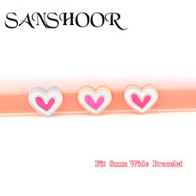 SANSHOOR Jewelry  Pink Hearts Slide Charms fit 8mm Wide Mesh Leather Wrap Bracelet Wristband for couples/lovers gifts 2024 - buy cheap