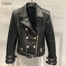 Woman Coats Natural 100% Sheepskin Leather Jackets 2019 Fashion Female Motorcycle Sheepskin Leather Garment Overcoat 2024 - buy cheap