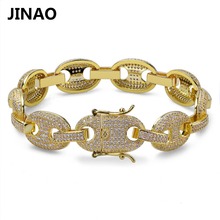 JINAO-Pulseras de personalidad y moda, Color dorado/plateado, con circón cúbico empedrado de 7,8 pulgadas, joyería de Hip Hop para regalo 2024 - compra barato