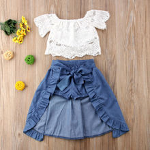 3PCS Set Summer Fashion Newborn Baby Girls Clothes Sets Off Shoulder Lace Shirt Tops+Jeans Bottoms+Skirt Outfits Clothing 2024 - buy cheap