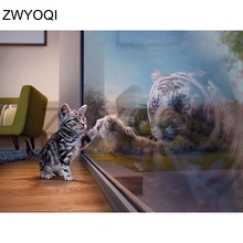 5D DIY Алмазная вышивка крестиком полностью квадратная Алмазная картина кошка тигр зеркало полное круглое Алмазная мозаика кошка тигр зеркало 2024 - купить недорого