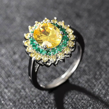 Anillo de circonia cúbica con diseño de girasol para mujer, sortija de Circonia cúbica, cristal amarillo, de lujo 2024 - compra barato