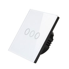 Interruptor para parede com luz de led, padrão ue, 3 gang, 1 way, touch screen, cristal, painel, branco/preto/dourado