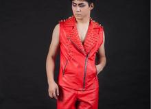 New style Male singer nightbar ds costumes Rivet Motorcycle Leather Vest  hip-hop fashion vest 2024 - buy cheap