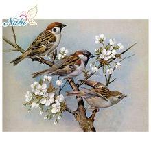 Nabi diamante bordado 5D DIY diamante pintura tres pájaros en árbol flor diamante pintura Cruz puntada diamantes mosaico BK223 2024 - compra barato