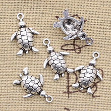 20 pçs encantos tartaruga mar 13x19mm antigo pingente apto vintage tibetano prata cor diy artesanal jóias 2024 - compre barato