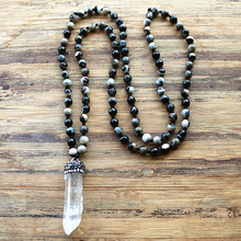 White crystal pendant & 6mm black Natural stone Rosary Chain Pendant Mala Necklace Handmade Women Natural Stone Bead Necklace 2024 - buy cheap