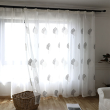 Cortinas bordadas con hojas de baniano para ventana, tul transparente, estilo nórdico, cortina de hilo, para sala de estar, color blanco y gris 2024 - compra barato