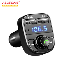 ALLSOME FM передатчик Aux модулятор Bluetooth громкой связи автомобильный комплект автомобильный аудио mp3-плеер 3.1A Быстрая зарядка двойной зарядное устройство usb 2024 - купить недорого