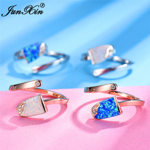Bonito feminino folha aberto anel ajustável moda prata cor rosa ouro anéis de casamento para as mulheres boho azul branco fogo opala anel 2024 - compre barato