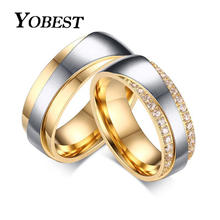Yobest-Anillo de boda de circonia cúbica para hombre y mujer, sortija de compromiso de lujo, Color dorado, 7mm 2024 - compra barato