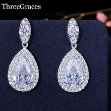 ThreeGraces CZ joyería clásica mujer Color oro blanco alta circón de calidad pendientes colgantes gota de agua grande para fiesta de boda ER173 2024 - compra barato