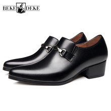 High Heel Shoes Men Genuine Leather Breathable Pointed Formal Shoes Loafers England Style Top Quality Black Office Footwear 2024 - buy cheap