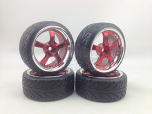 4 peças rc padrão rígido pneus de drift jante de roda w5s2cr 4mm offset (cromado + pintura vermelho) serve para carro 1:10 2024 - compre barato