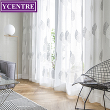 Ycentre-cortina semi-bordada, branca, cinza, voile, tratamento de janela, com folhas, estilo, tule, transparente, para sala de estar, cozinha, quarto 2024 - compre barato