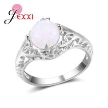 Big Promotion Fine Big Round Opal 925 Sterling Silver Hollow Lace Ring For Women Lady Party Engagement Jewelry 2024 - buy cheap