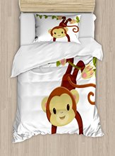 Nursery Duvet Cover Set Cute Cartoon Monkey Hanging on Liana Playful Safari Character Cartoon Mascot Bedding Set Brown Green 2024 - buy cheap