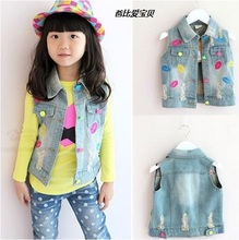 Spring and autumn children's girls denim vest baby lips denim vest jacket thin coat 2024 - buy cheap