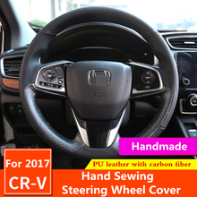 Funda de cuero PU para volante de coche Honda CRV 2017 2018, conjunto de costura a mano, trenza de cuero suave de fibra de carbono, cosido a mano 2024 - compra barato