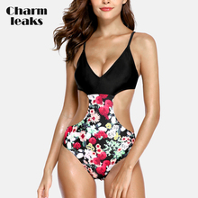 Charmleaks Womens One Piece Hollow Waist Swimwear Vintage Floral Print Swimsuit Bandaged Bathing Suit Sexy Monokini 2024 - buy cheap