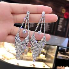Luxury Geometric Tassel Rhinestone Long Dangle Women Stud Earrings Jewelry Gift new 2024 - buy cheap