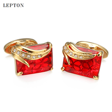 High Quality Glass Cufflinks for Mens Lepton Brand Square Crystal Cuff links luxury wedding Groom CuffLink Relojes Gemelos 2024 - buy cheap