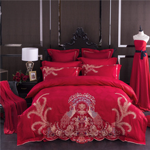 Conjunto de cama de algodão chinês para casamento, lençol e fronhas 2024 - compre barato