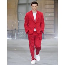 Fantasia masculina sob medida (jaqueta + calça), moda 2020, roupa de homem com lapela de pico vermelho, blazers, personalização 2024 - compre barato