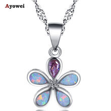 Ayowei Party gift flower desgin White Fire Opal Pink Zircon silver plated Pendant Necklaces for Women Fashion Jewelry OP797A 2024 - buy cheap