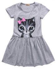 2016 розовое/серое платье для маленьких девочек с милым котенком, летнее платье с коротким рукавом для маленьких принцесс, вечернее фатиновое платье-пачка на 1-8 лет 2024 - купить недорого