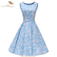 SISHION Floral Dress Sleeveless Women Summer Blue Pink White Tunic Rockabilly Vintage Cotton Dresses VD0771 2024 - buy cheap