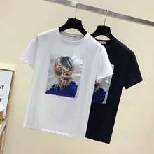Camiseta de moda de estilo coreano para mujer, Tops de algodón de manga corta con apliques, camisetas blancas para mujer, camiseta negra para mujer 2021 2024 - compra barato