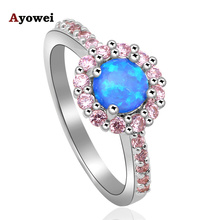 Beautiful pink crystal fashion jewelry for Ladies Blue fire Opal Silver Stamped Rings USA Size #7#8#9#10 OR713A 2024 - buy cheap