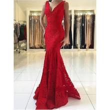 Vintage Red Mermaid Lace Evening Dresses 2022 Robe De Soiree Sexy V Neck Formal Dress Special Occasion Party Prom Gowns 2024 - buy cheap