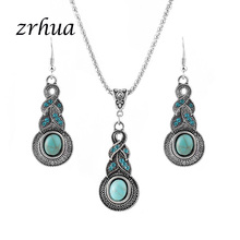 Zrhua conjunto de joias com opala verde, joias étnicas boho bijuterias cor prata colares para mulheres melhores presentes para mulheres 2024 - compre barato
