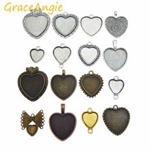 Gracetad-bandeja de ajuste de corazón surtido, biseles en blanco para foto colgante, accesorios de joyería de estilo clásico Vintage, 15 unids/paquete 2024 - compra barato