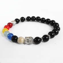 2015 New Products Retail 8mm Black Onyx Nature beads Lotus 7 Chakra Buddha Bracelet, Yoga Meditation Energy Jewelry 2024 - buy cheap