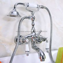 Grifos de bañera de baño montados en la pared, rociador de ducha de mano con acabado cromado, doble manija, mezclador, Bna218 2024 - compra barato