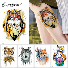 Glaryyears 24 дизайна 1 лист татуировки с животными наклейка Волк тигр крутой узор Временная водостойкая татуировка для боди-арта цветной рисунок 2024 - купить недорого