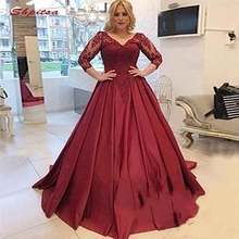 Long Sleeve Lace Evening Dresses Party Sexy Beaded Satin Red Plus Size Ladies Women Formal Dresses Evening Gown 2024 - buy cheap