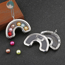 Silver Rainbow Glass Locket Necklace Beads Pearl Can open Memory Photo Locket Pendant Necklace 2024 - buy cheap