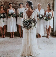 Exquisite Lace Long Sleeve Backless Wedding Dress 2019 Boho Chic V Neck Wedding Dress Bridal Gowns Robe de mariage 2024 - buy cheap