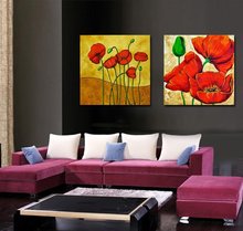 HD printed painting Canvas Wall Art Red Poppy Flowers Pictures Modern Home cuadros Decoration for living room set of  50*50cm*2P 2024 - buy cheap
