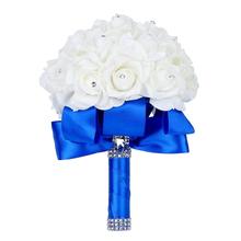2019 Handmade Beauty Royal blue Bridal Bridesmaid Flower Wedding Bouquet Artificial Flower Rose Ribbon Crystal Bouquets de noiva 2024 - buy cheap