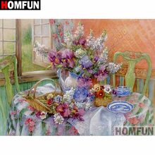 HOMFUN-Cuadro de flores elaborado con diamantes de imitación, 5D, bordado, punto de cruz, decoración del hogar, A20136 2024 - compra barato