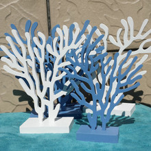 Estilo mediterrâneo coral de madeira de três peças conjunto de mesa branco oceano azul ornamentos artesanato artesanal decorações para casa 2024 - compre barato