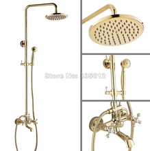 Grifo mezclador de bañera de latón de Color dorado montado en la pared de baño con ducha de mano cabezal de ducha redondo de 8 "grifo de ducha de lluvia conjunto de Wgf344 2024 - compra barato